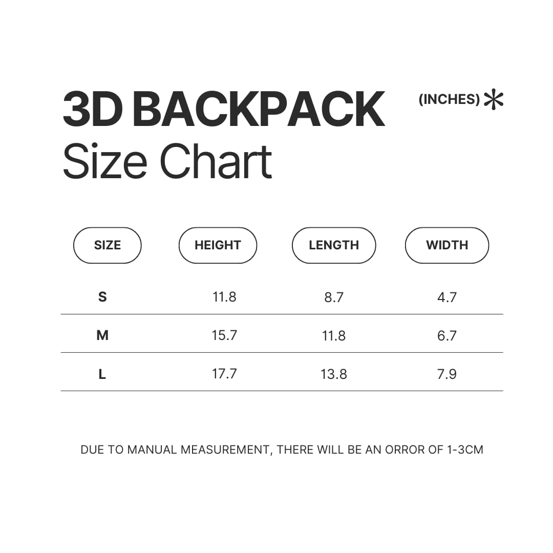 3D Backpack Size Chart - VivziePop Shop