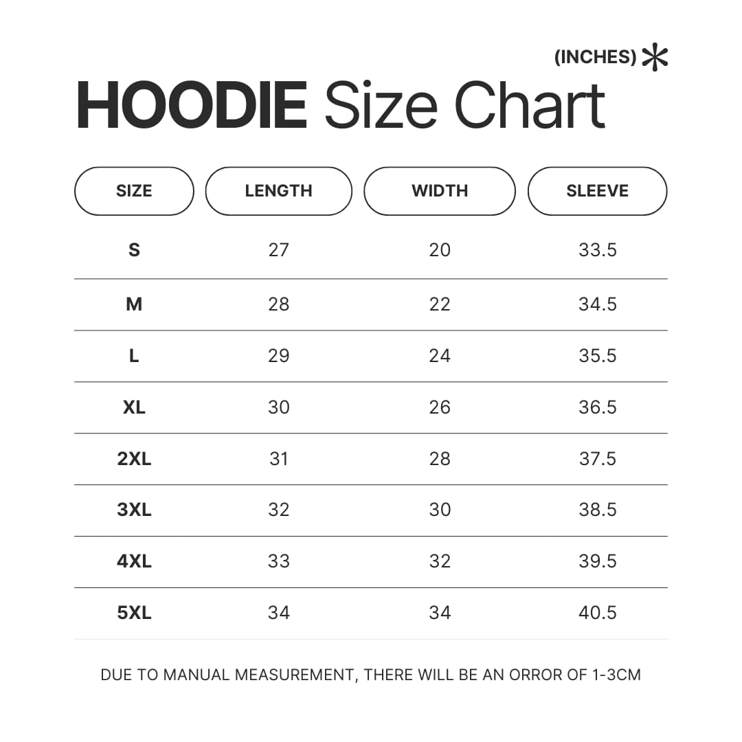 Hoodie Size Chart - VivziePop Shop