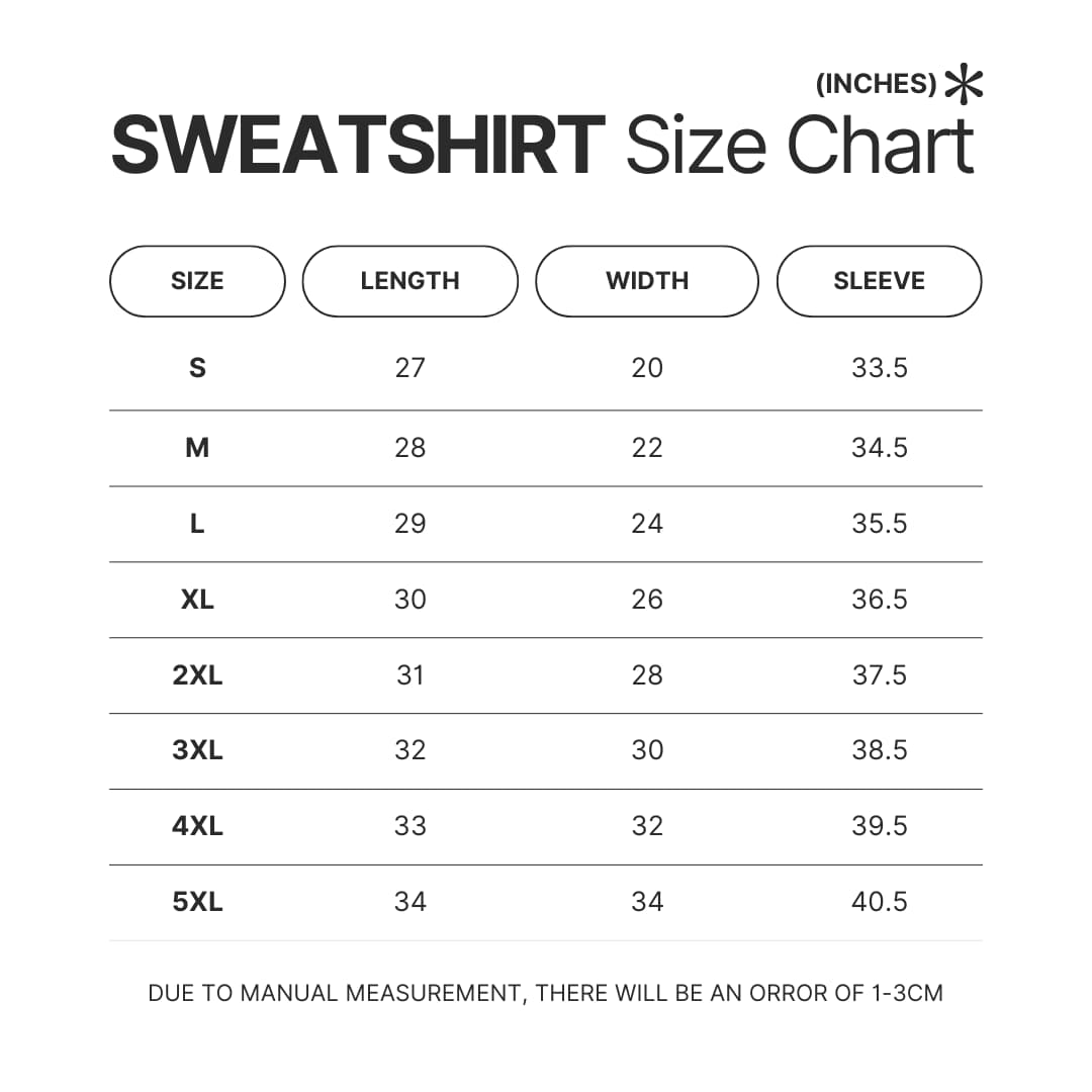 Sweatshirt Size Chart - VivziePop Shop