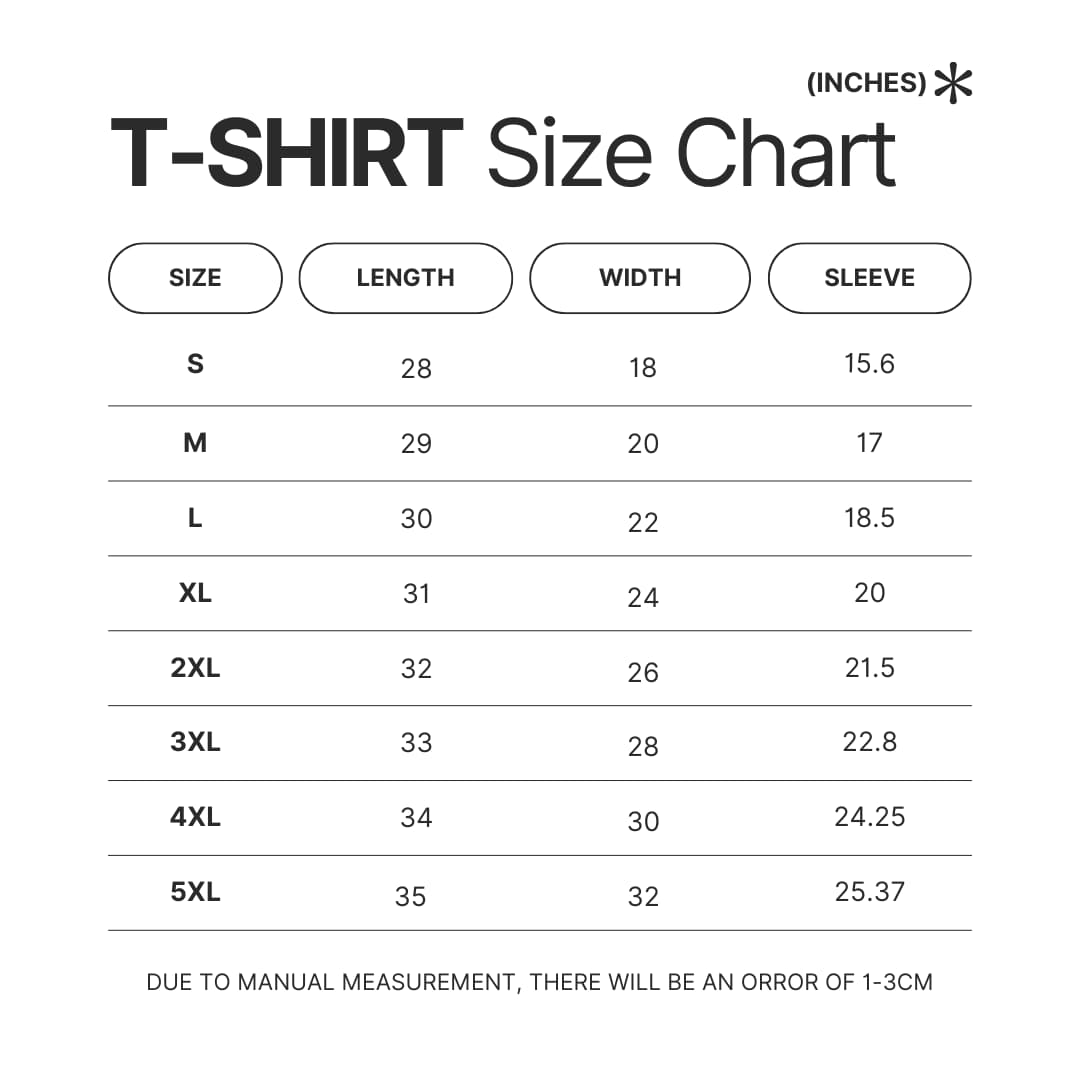 T shirt Size Chart - VivziePop Shop